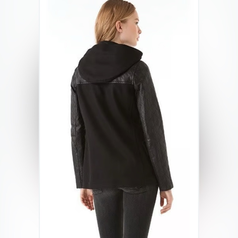Theory NWT Hooded Marimba Wool Coat with Leather Sleeves Size Small - Picture 3 of 16